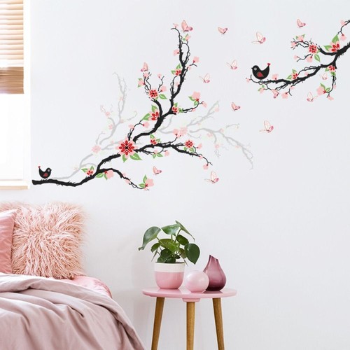 Multicolor Bird on Tree Branch Stickers Flower Blossom Decals Home Decoration - Picture 12 of 18