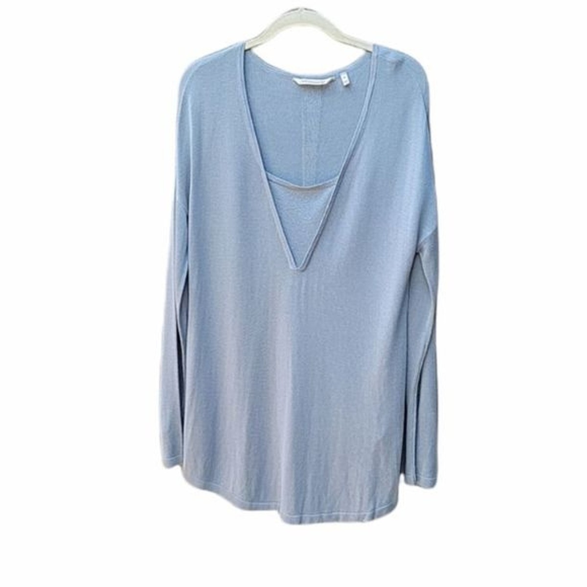 Soft Surroundings V-Neck Blue embellished Sweater with mock layer