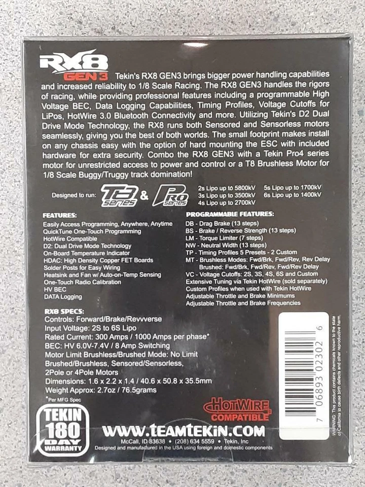 Tekin RX8 GEN3 1/8 Competition Brushless ESC TT2302 Brand New!! - Image 2 of 3