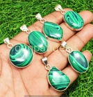 Malachite Gemstone Pendant 925 Silver Plated Wholesale 5pcs Jewelry Lots