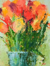 Tulips Original Oil Painting Impasto Modern Painting Orange Flowers 8'x6'