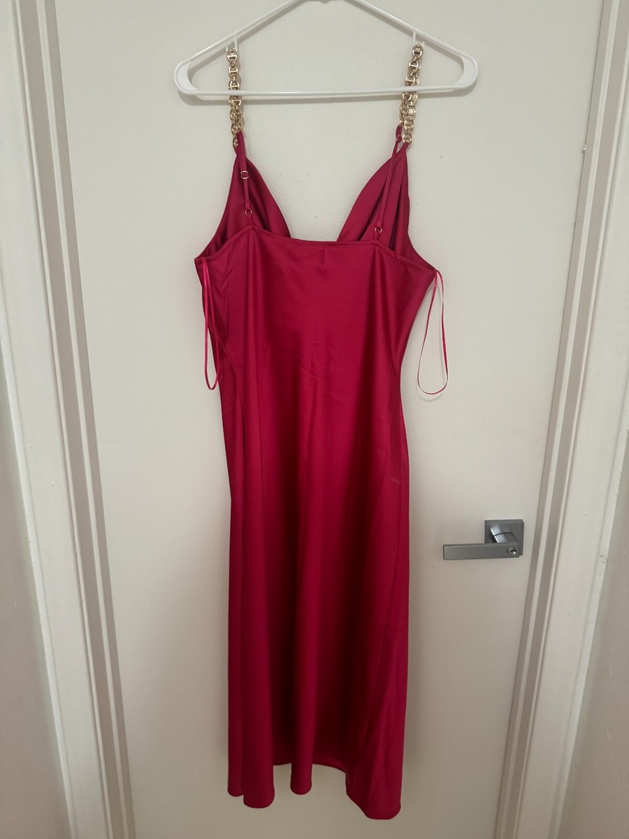 House Of Harlow 1960 Chain Strap Satin Magenta Dress Size L