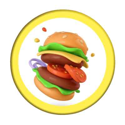 3D Cartoon Burger Button Anstecker 25 mm, 32 mm, 58 mm