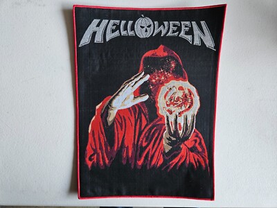 HELLOWEEN, SEW ON RED BORDER WOVEN LARGE BACK PATCH