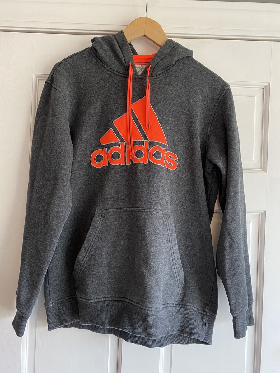 AI55 Adidas Gray Orange Hoodie Logo Sweatshirt Mens Medium | eBay