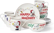 896326 Snoopy Christmas 12-Piece Dessert Set, Holiday Dinnerware