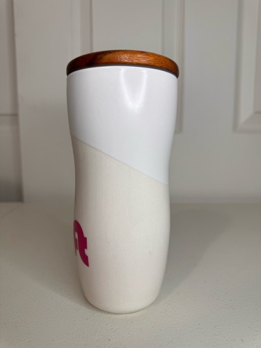 Lyft white and pink tumbler wood lid 16 oz tech employee swag water bottle - Picture 4 of 8