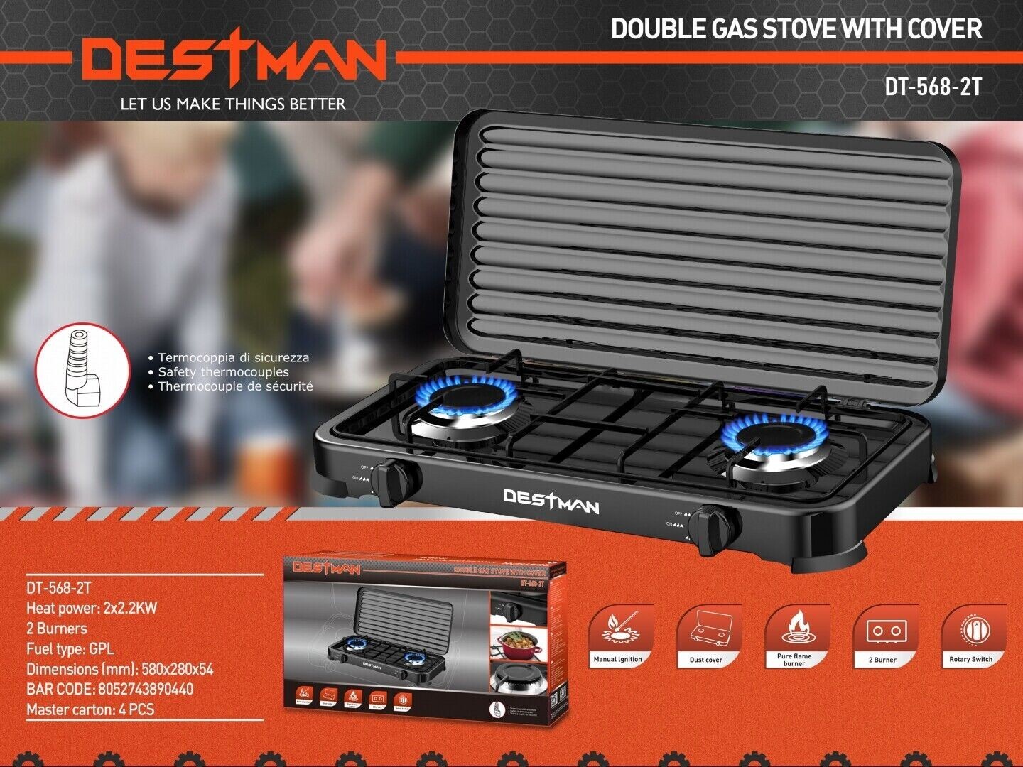 Cocina Eléctrica Doble De Gas A GLP Para Camping Dt568-2t