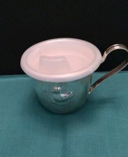 Silver Plated Child Baby's Sippy Cup with Duck  Plastic Lid- Lovely Patina EXC