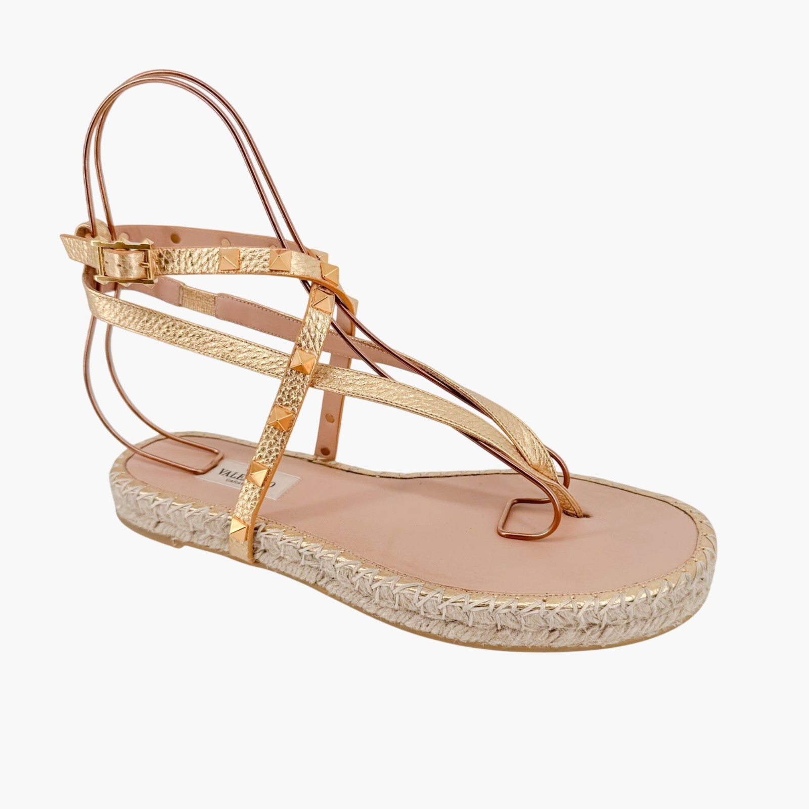 Valentino Garavani Rockstud Espadrille Thong Sandals Size 38 US 8 Gold Flat thumbnail 9