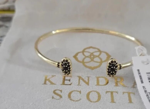 BRAND NEW $60 Kendra Scott Grayson Gold Crystal Cuff Bracelet in Black Spinel - Picture 1 of 1