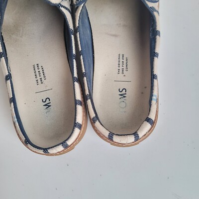 Toms 760518 Ivory Navy Blue Striped Slip-On Slide Mule Flats