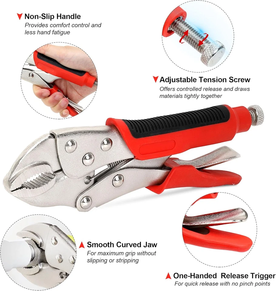 4-Piece Locking Pliers Set with Heavy Duty Grip, 5", 7" and 10" Curved Jaw, 6-1/ - Image 3 of 4