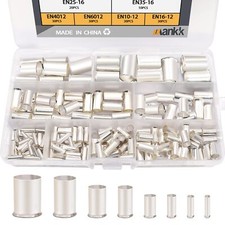 166 Pcs Wire Ferrules Kits Silver Plated Copper Crimp Terminal 8 Sizes AWG
