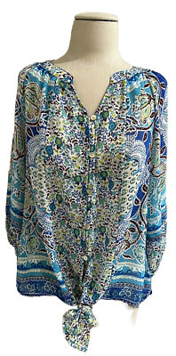Fig and Flower Women's Blouse Anthropologie; Floral/Blue Boho; Size Small