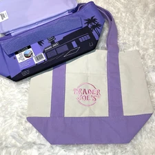 Trader Joes 2025 Mini Canvas Tote Bag & Small Insulated cooler Bag  (Lavender)