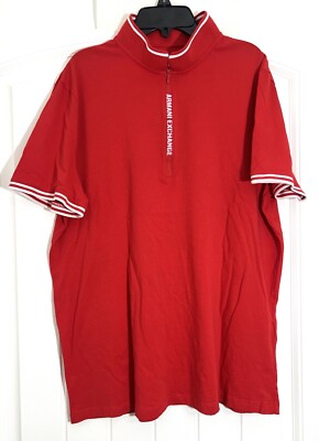 Armani Exchange Red Polo Shirt A|X Size L/ XL , White Stripes Slim