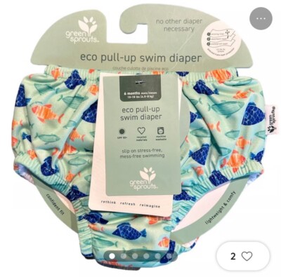 green sprouts Baby Pull-up Reusable Swim Diaper-Seafoam Fish Print-18  Months
