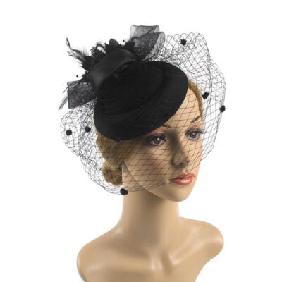 Vintage Fascinator Schwarz - Retro Pillbox Hut Mit Schleier