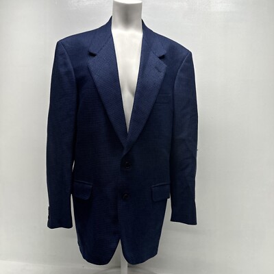 Brioni Blazer Jacket 2 Button Wool Cashmere Checkered Blue Black Men's Size 50