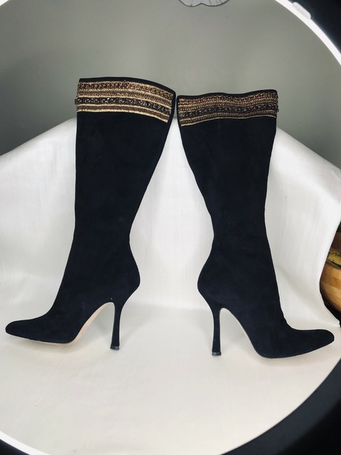 black suede calf high boots