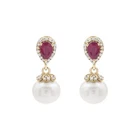 Real Ruby Gemstone Pearl Drop Dangle Earrings 925 Silver Gold Plated Jewelry NEW