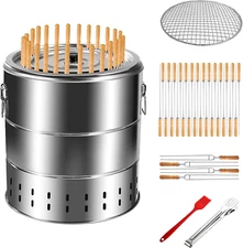 Stainless Steel Smokeless Barbecue Surround Charcoal Grill, Portable Kebabs Char
