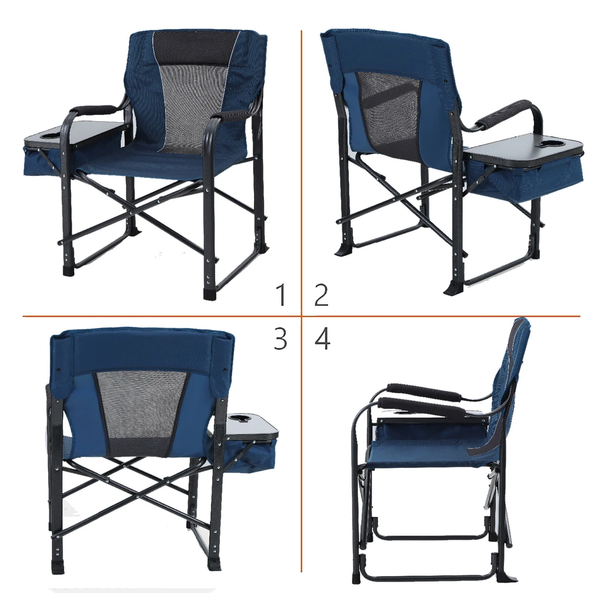 Oversize Folding Camping Chair Outdoor Heavy Duty Director Chair with Side Table