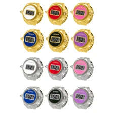 Men Women Round Digital Ring Watch Stretch Elastic Band Chronograph Finger Watch