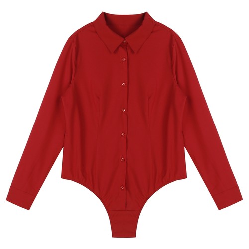 Women Long Sleeves Bodysuit Button Down Shirts Formal Dress Shirt Blouse Tops - Picture 40 of 48