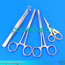4 Pcs New Body Piercing Forceps Scissors Kit SPONGE CLAMP