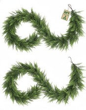 2Pcs 6ft Christmas Cedar Garland, Real Touch Artificial Cedar Pine Garland fo...