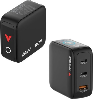 Verbatim Mini GaN Charger 100W Display 3 Ports USB-C Ladegerät Schnellladegerät