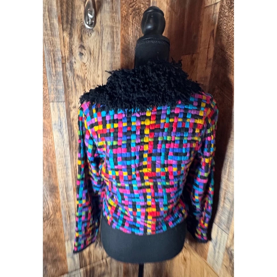 Michael Simon New York Colorful Woven Knit Cardigan Jacket Novelty - Image 3 of 4