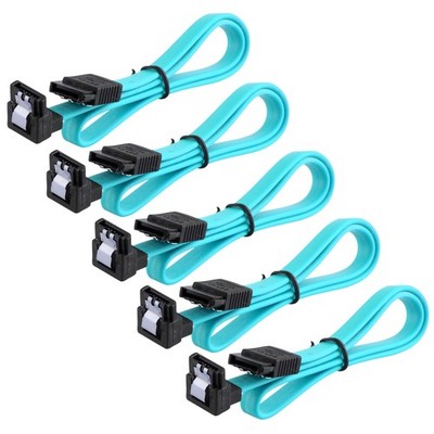 5 Pack Blue 18 inch SATA III Cable 6Gbps 90-Degree with Locking Latch