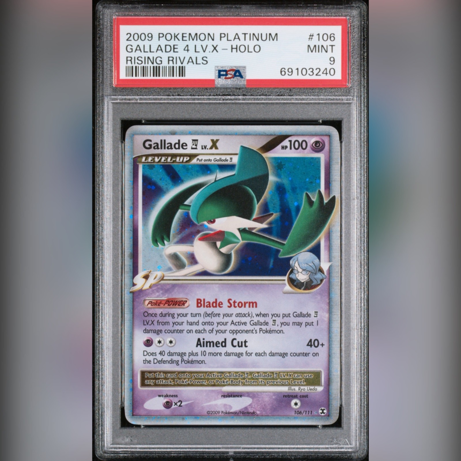 Pokemon TCG Gallade 4 LV.X holo 106/111 Platinum Rising Rivals 2009 MINT PSA 9