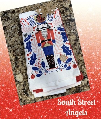HOLLY & JOY SET OF 3 NUTCRACKER DISH TOWELS   ~ ~  FINAL SALE