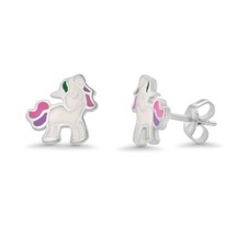 Sterling Silver Enamel Unicorn Stud Earrings