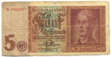 Germany 5 Reichsmarks 1942 Circulated WW2 Banknote