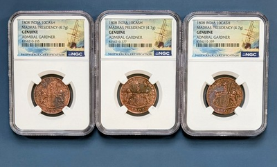 #ad #ad 1808 Admiral Gardner East India Company 10 Cash NGC Genuine Shipwreck Sunk 1809 $49.99