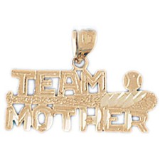 Baseball Bat Team Mother Charm Pendant 14k Gold