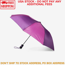 Compact Automatic Umbrella 42" Recycled Fabric Travel Rain Shield Purple Berry