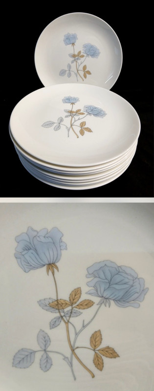 Set 10 BEAUTIFUL Wedgwood Ice Rose Plate 9" England Blue Rose Flower Bone China