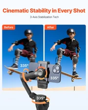 3-Axis Phone Gimbal Stabilizer for Smartphone with AI-Powered Tracking and Fill