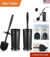 Elegant 2 Pack Toilet Brush Holder Set with Long Handle - Modern Black Design