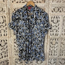 VTG Sunny Leigh Women Neck Tie Chiffon Blue Floral Short Sleeve Peplum Blouse-1X