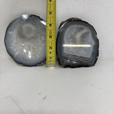 Lot Of Two Polished Geode Slices - One Trinket Dish 1 Flat