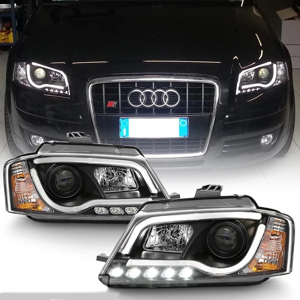 Faros proyectores negros para Audi A3 DRL 2009-2012 "RS5 Style" con LED en funcionamiento Foto 2 de 4