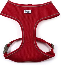 Red Mesh Dog Harness, Breathable Nylon, Adjustable Fit, Reflective Trim, XS-XL