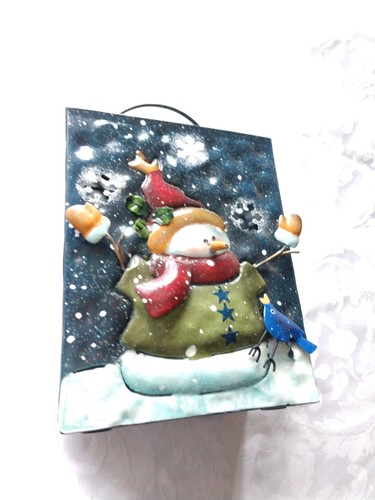 Cute Kohl's Snowman Luminary Tealight Votive Holder Christmas Metal Blue Painted
